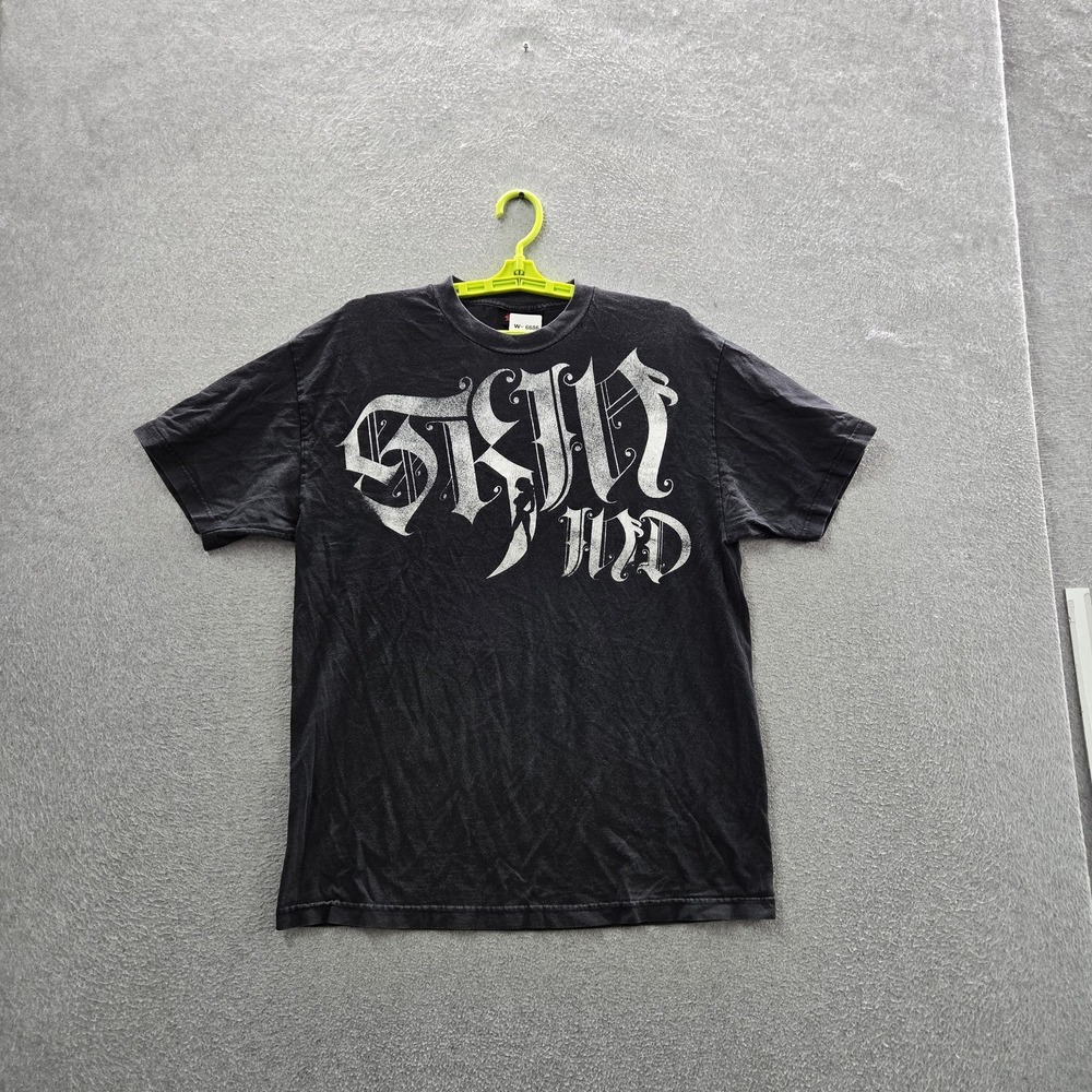 VINTAGE Skin Industries Men Shirt L Black Y2K Graphic Logo Pinup Short Sleeve